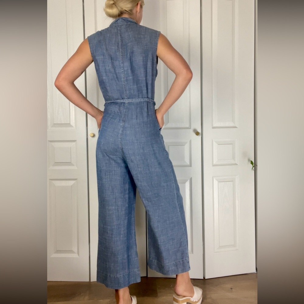 Level 99 Collared Sleeveless Wide Leg Linen Jumpsuit - Picture 3 of 9